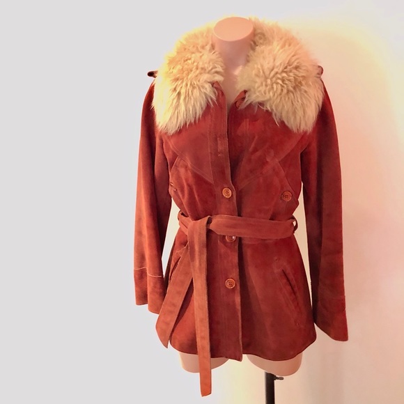 Winlet Jackets & Blazers - Vintage Winlet Belted Suede Coat with Fur Collar